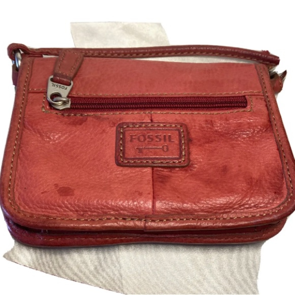 Fossil Pink Peach Genuine Leather Shoulder Bag Small Purse Pre-owned